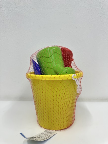 Песочный набор №32 (ведро бол., совок, грабли, 4 формочки животные, лейка) в сетке 25*21*19 см